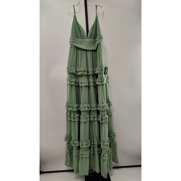 Lulus Dresses & Skirts - Lulus Lavish Perfection Sage Green Ruffled Tiered Maxi Dress Basic Sleeved Large